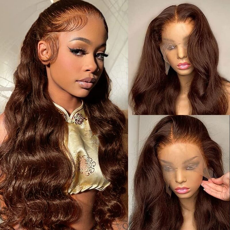 Brown Lace Front Human Hair Wigs HD Transparent Glueless Body Wave 13x4 30 Inches Preplucked Colored Human Hair Lace Frontal Wig
