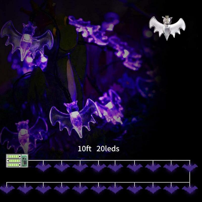 Luces LED de murciélago portátiles, 10 pies, 20 LED, cadena de murciélago, linternas multifuncionales, decoraciones de Halloween, luces con 2 modos de iluminación