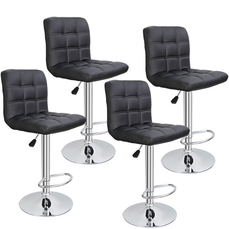 Ajustável PU Leather Dining Chair com Costas, Bancos de Bar, Preto, Moderno, Conjunto de 2, 4