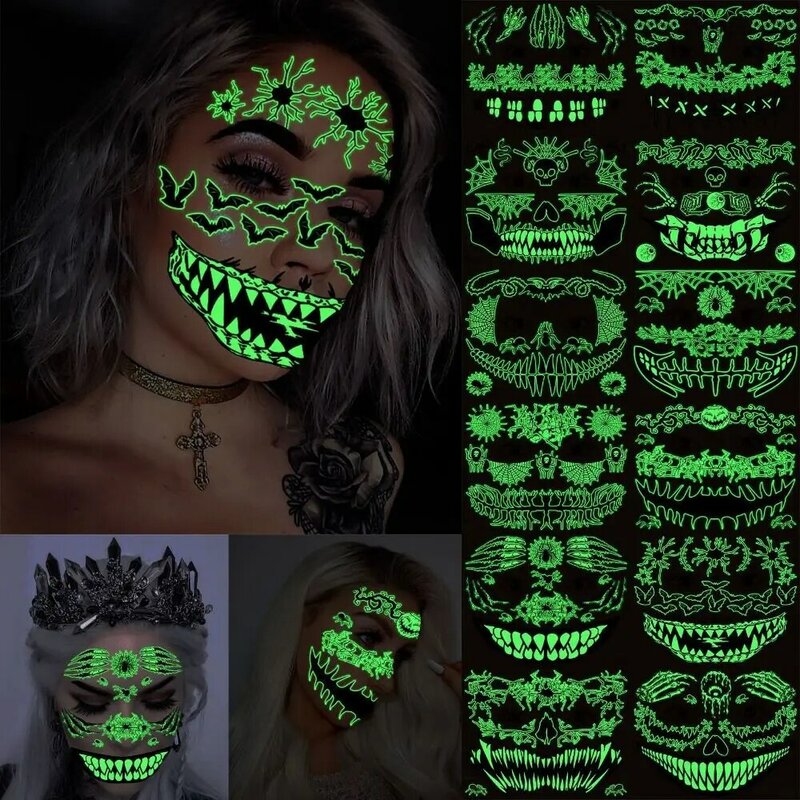 Halloween leuchtende Tattoo Aufkleber Gesicht Aufkleber Ghost Festival Narbe zweifarbige Tattoo Aufkleber Mädchen Gesicht Aufkleber Make-up