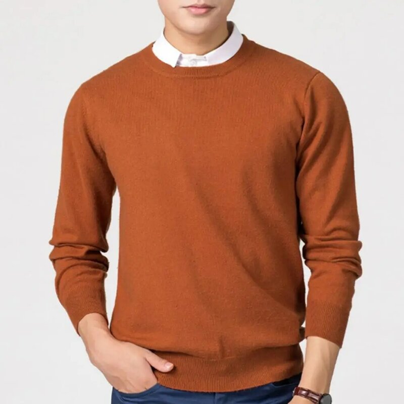 Men Pullover Autumn Winter Solid Color Sweater V-neck Long Sleeve Slim Fit Knitting Tops Warm Comfortable Knitwear