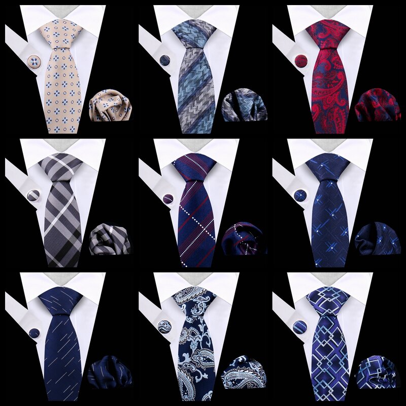 Tie For Men Business 3pc Neckties Cufflink Classic Handkerchief Suit For Wedding High Quality Stripe Tie Set Formal Gravata Gift