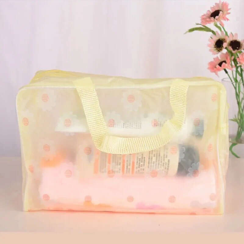مقاوم للماء حقيبة التخزين البلاستيكية التجميل للنساء الأزهار شفافة غسل حقيبة الإبداعية نزهة المنزل حقيبة استحمام مضغوط