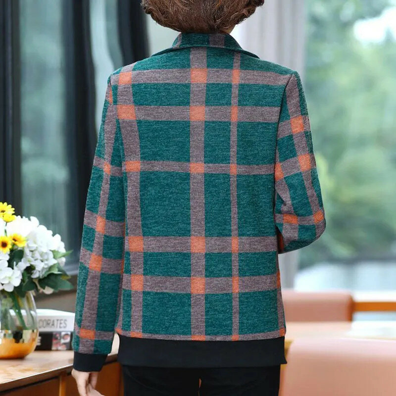 Spring Autumn Short Casual Jacket Women 2024 New Loose Square Collar Thin Coat Fashion Plaid Printing Outerwear Female