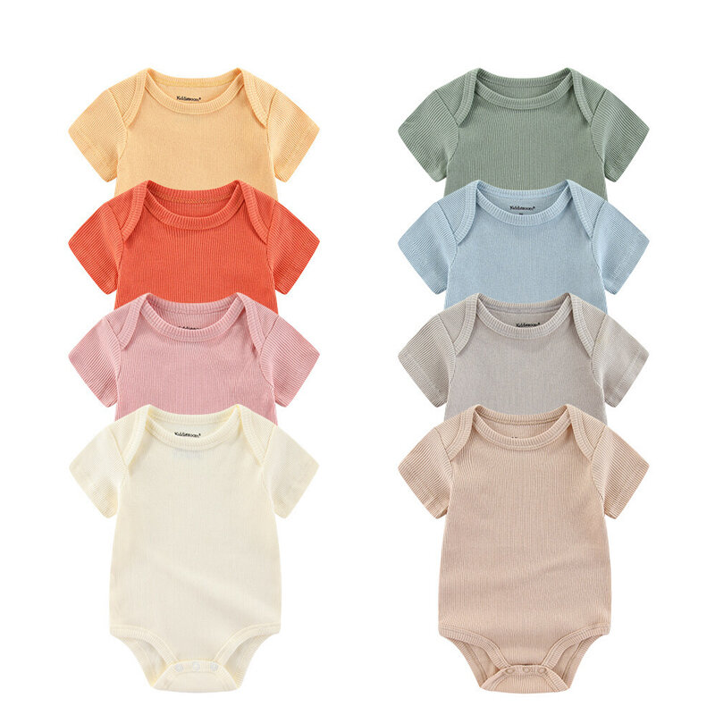 Summer Newborn Baby Girls Rompers Pure Color Cotton Short Sleeved Bodysuit Infants Breathable Soft Jumpsuit