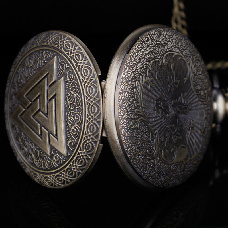 Винтажные Резные кварцевые карманные часы с тремя треугольниками, ожерелье, подвеска, подарок для женщин или мужчин с цепочкой на брелок