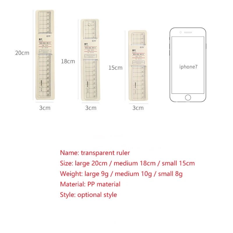 1pc Ruler 15cm 18cm 20cm Simple Transparent Acrylic Rulers Ruler Square Ruler Cute Stationery Drawing Office School Supplies