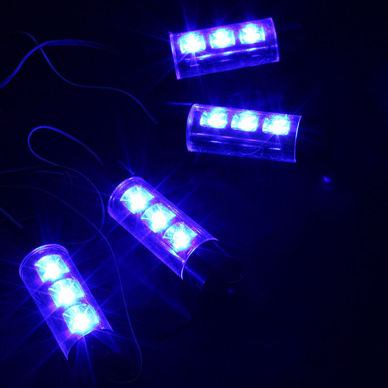 블루 4 In 1 12V 4X3 LED 자동차 인테리어 조명, 장식 분위기 조명 램프, 풋 램프, 자동차 블루 라이트 장식 램프