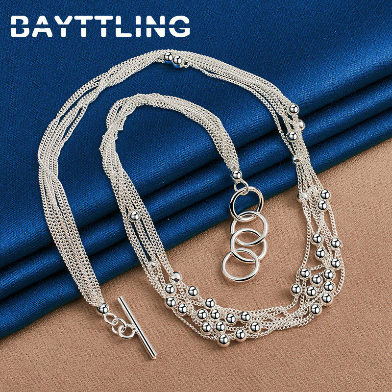 925 perak murni 18 inci indah rumbai manik rantai kalung untuk wanita mode pertunangan pesta perhiasan hadiah aksesoris