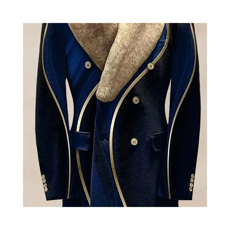 Men's Fur Collar Overcoat Casual Fashion Contrast Binding Button Long Sleeve Windproof Warm Fur Collar Overcoat