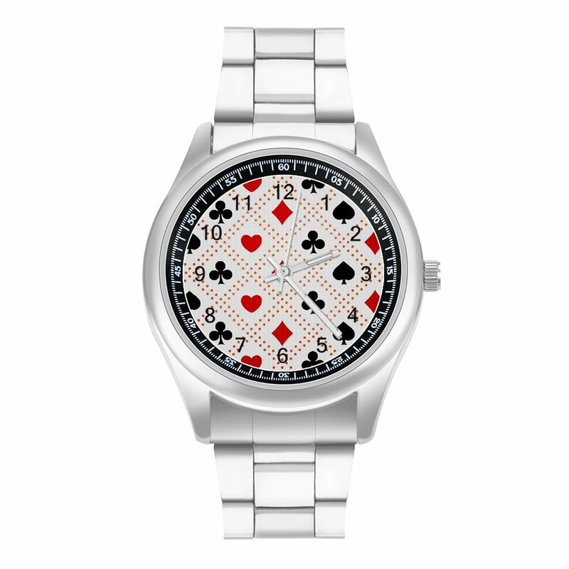 หัวใจโป๊กเกอร์นาฬิกาควอตซ์เล่นเหล็กนาฬิกาข้อมือนาฬิกาผู้หญิงกีฬา Retro ราคาไม่แพงนาฬิกาข้อมือ