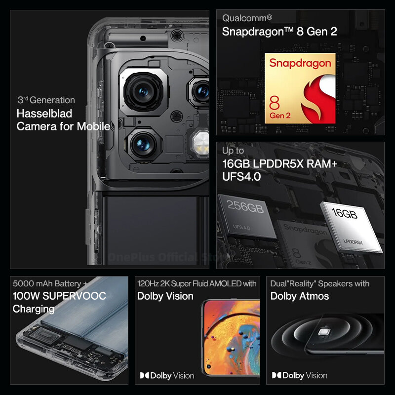 OnePlus 11 5G 글로벌 버전, 스냅드래곤 8 Gen 2 2K 120Hz AMOLED 디스플레이, 100W 충전, 5000mAh NFC, 16GB, 256GB