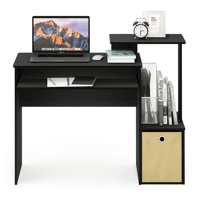 Furinno Econ-Bureau d'ordinateur polyvalent, bureau à domicile, bureau d'écriture avec poubelle, noir et marron