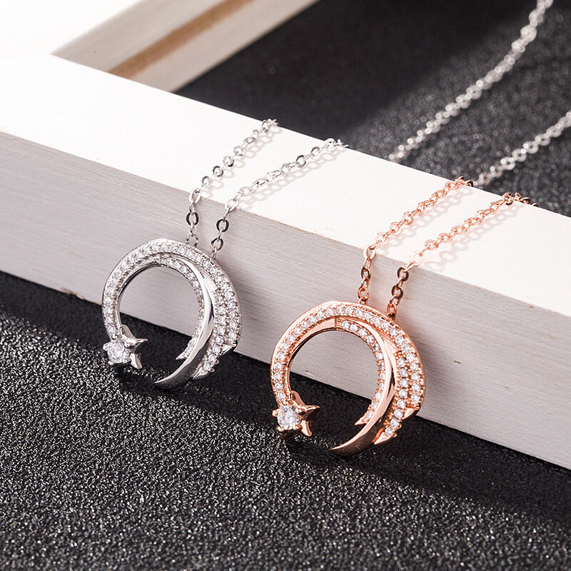 Moon Star Silver Color  Meteor Garden Slip Falling Meteor Micro-Inlaid Necklace For Women Fashion Jewelry Birthday Gift SNE295