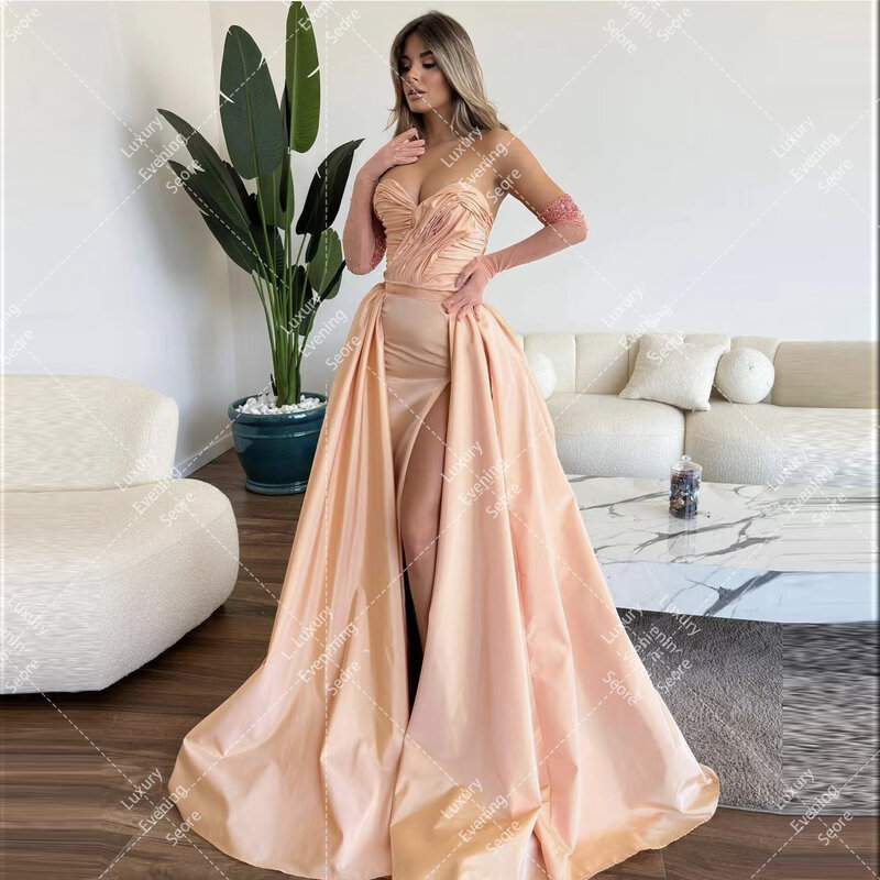 Gaun malam warna permen mewah garis A untuk wanita belahan samping seksi kotak-kotak gaun pesta Prom pesta selebriti Formal modis Sweetheart