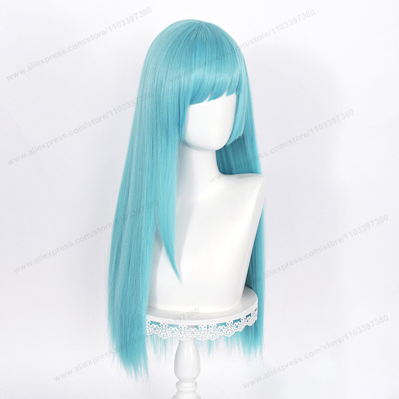 Miwa Wig Cosplay Kasumi, rambut palsu sintetis tahan panas, Wig Anime wanita biru panjang 70cm