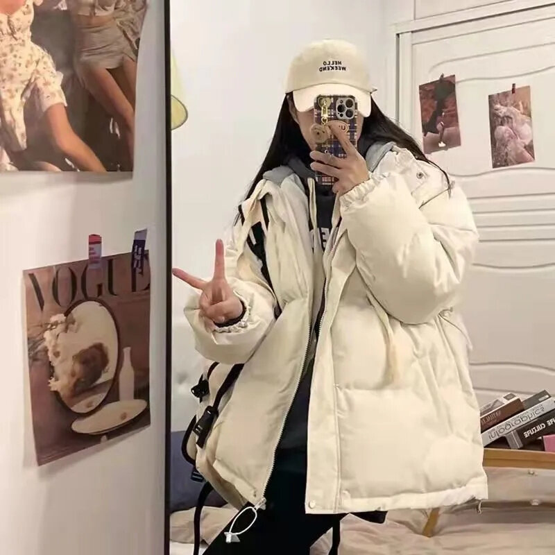 Новинка 2023, модное универсальное зимнее Новое пуховое пальто из хлопка, женское искусственное пальто из двух частей, студенческое свободное хлопковое пальто для хлеба, Корейская серия