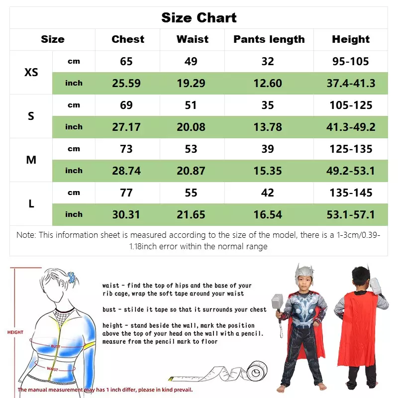 Kids Thor Muscle Costume Superhero Thor Cosplay Muscle Costume Jumpsuit Mask Hammer Halloween Carnival Clothes for Children