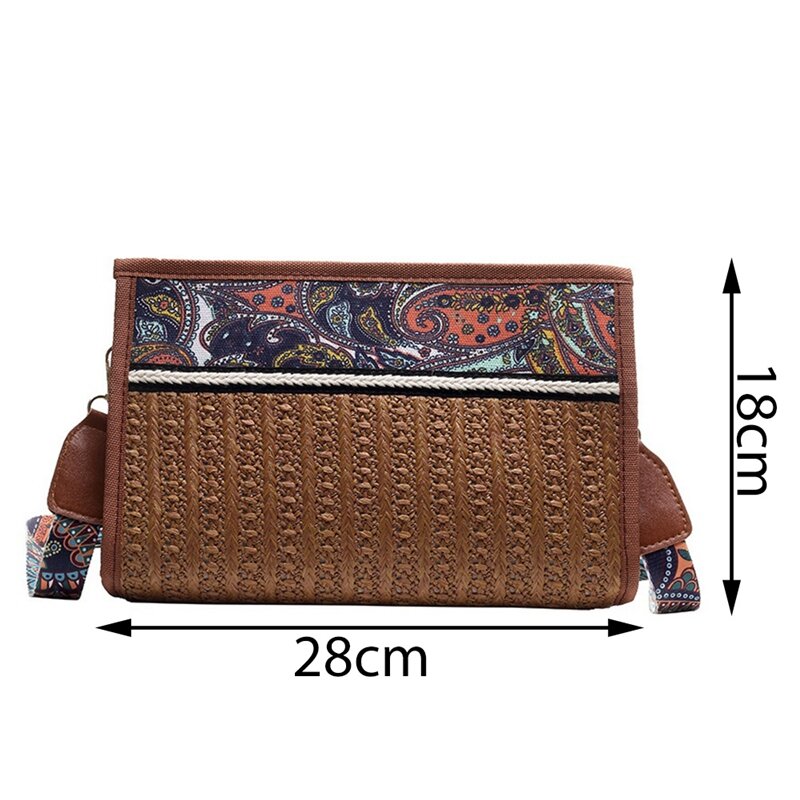 Straw Beach Bag Vintage Handmade Woven Shoulder Bag Ethnic Rattan Bags Bohemian Summer Travel Messenger Bag