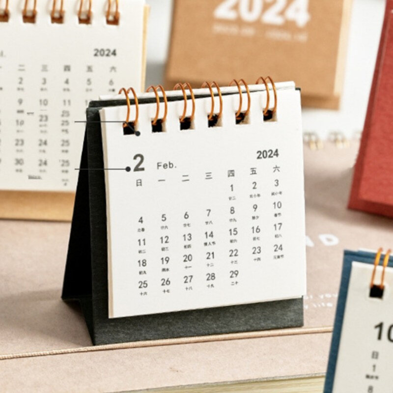 Mini calendrier papier de bureau, noir et blanc, licence de table, agenda annuel, fourniture de bureau, planificateur 03, document solide 2023 2024