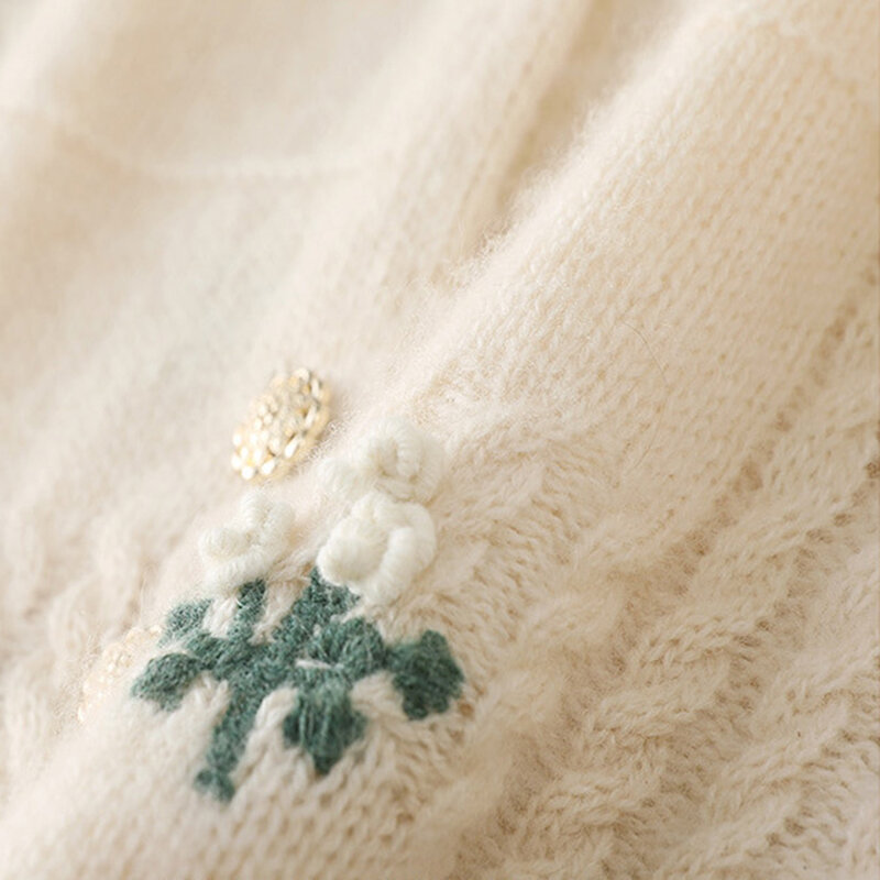 여성용 캐시미어 스웨터, 크로셰 디자인 느낌 탑 패션, 긴팔 니트 카디건 스웨터, 2024 가을, 겨울 신상