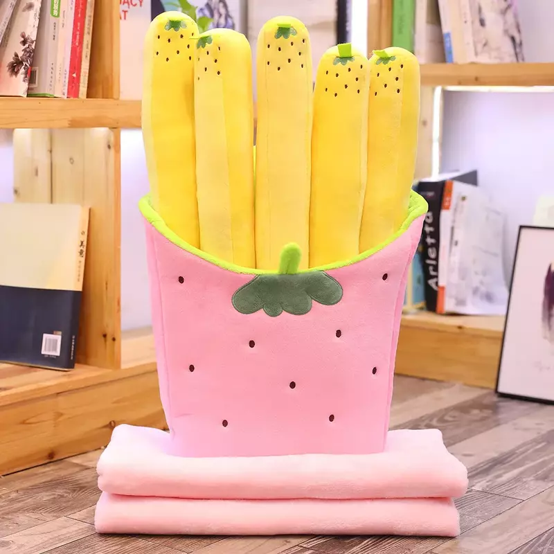Doll+Blanket Creative cute cartoon fruit french fries Hold pillow air conditioning blanket strawberry pineapple plush toy gift