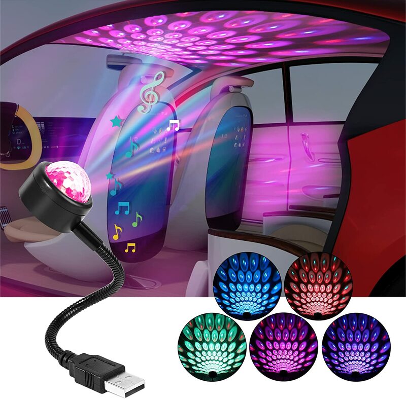 Mini USB Música Ritmo Magic Stage Efeito Lâmpada de Projeção LED Party Disco DJ Stage Light Decoração Do Carro Atmosfera Night Light