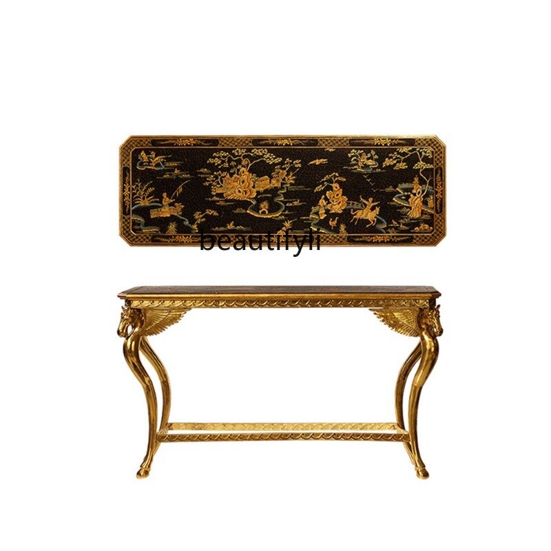 Gy phoenix meiju luxo estilo francês novo estilo chinês cavalo de cobre puro pintado à mão mesa console villa sofá volta gabinete