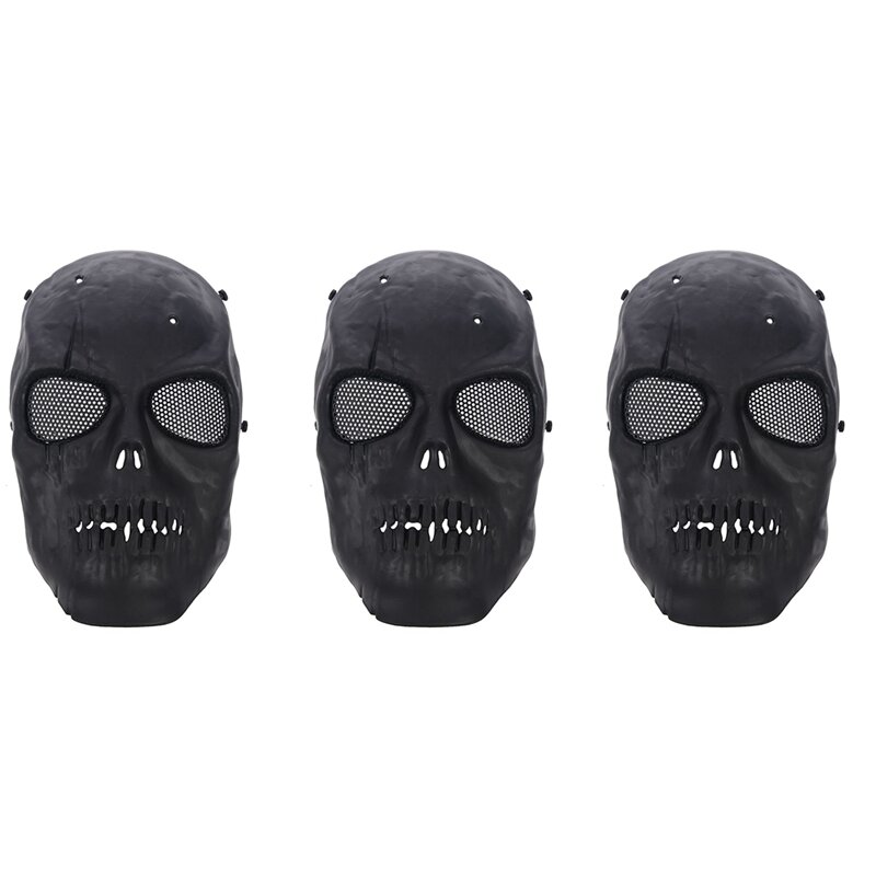 Airsoft completa protetora crânio máscara, preto, 3 pcs
