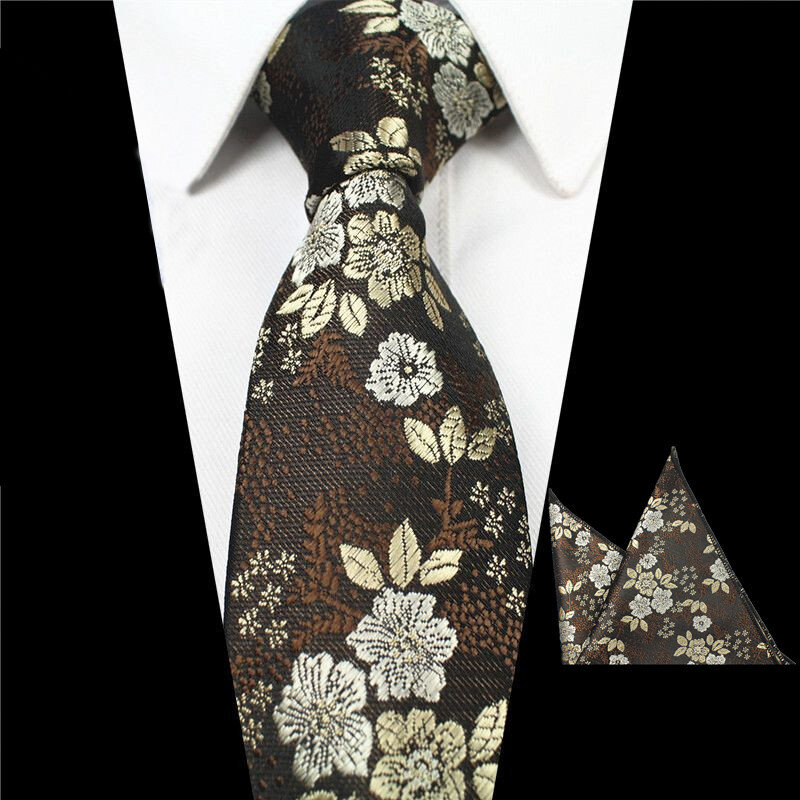 RBOCOTT 8CM kwiatowe krawaty i chusteczki żakardowy jedwabny krawaty dla mężczyzn wesele krawat zestaw męski krawat kieszonkowe kwadratowe serwetki