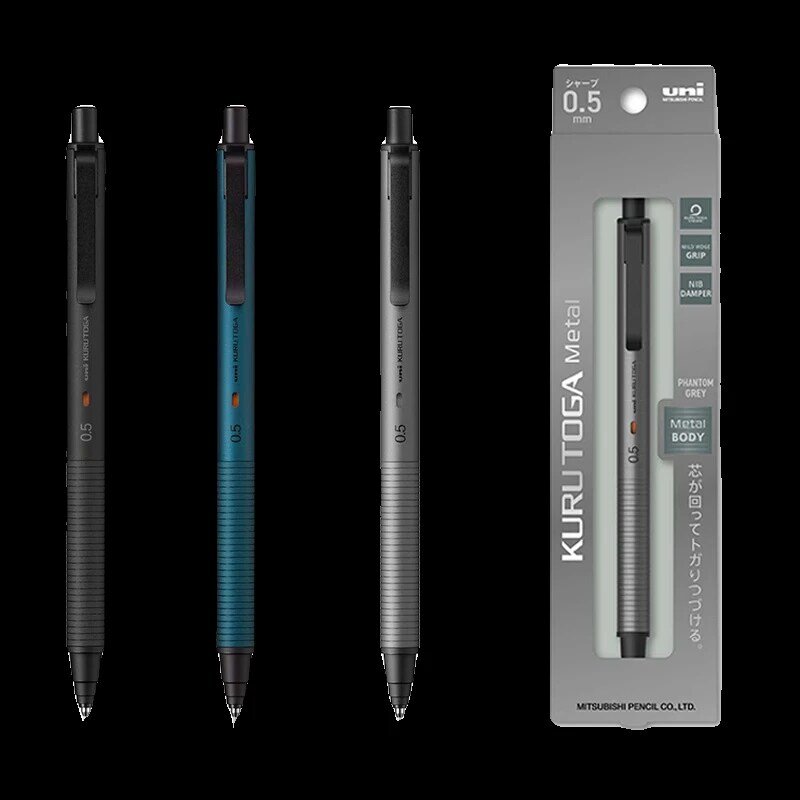 Uni KuruToga-M5-KH de lápiz mecánico metálico, Lapices con rotación automática de 0,5mm, núcleo no roto fácilmente, suministros de arte escolar y de oficina
