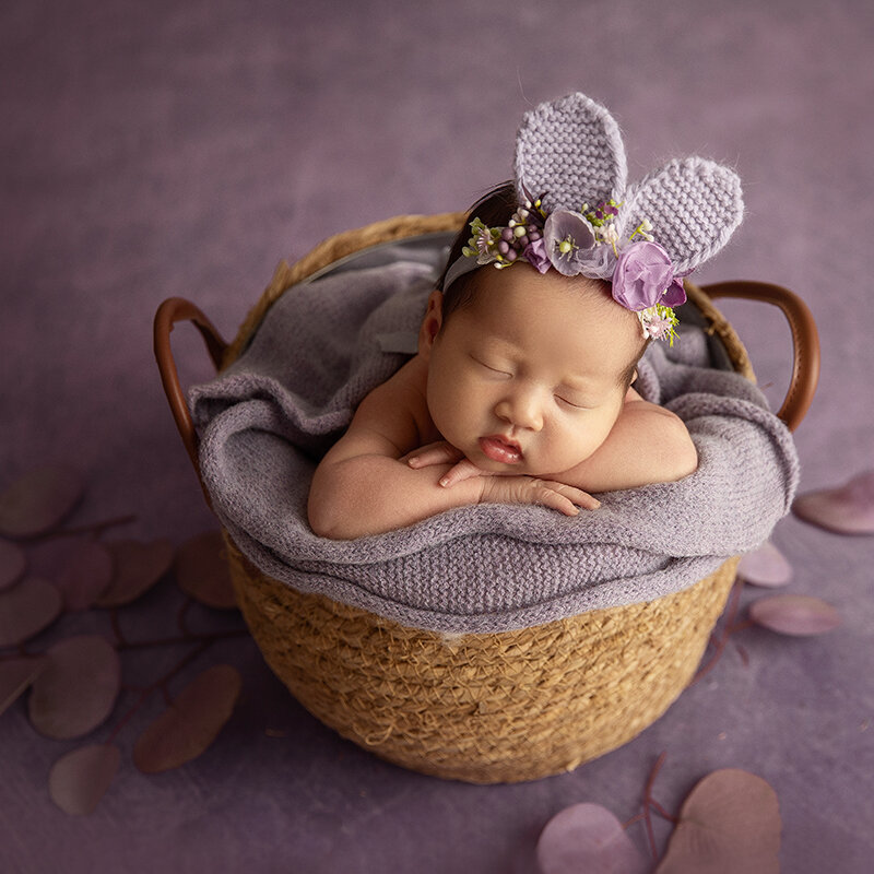 Rabbit Ear Newborn Photography Props,Infant Dried Flowers Headband,For 0-6 Months Baby Headwear Studio Shooting Hair Accessories