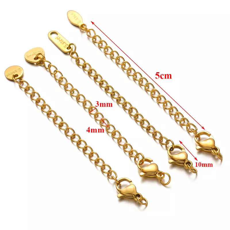 10 buah gesper Lobster baja tahan karat 5cm ekstensi rantai ekor diperpanjang untuk DIY membuat perhiasan gelang kalung konektor