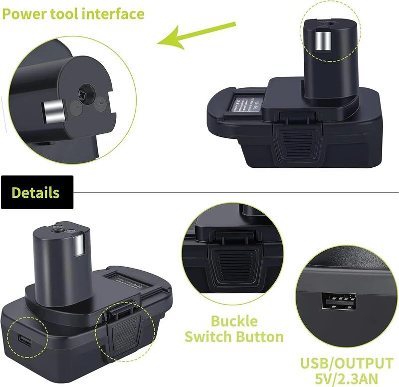 Adaptador de bateria com porta USB para ferramentas Dewalt para Ryobi, conversor de bateria Milwaukee para Ryobi, bateria de iões de lítio 18V