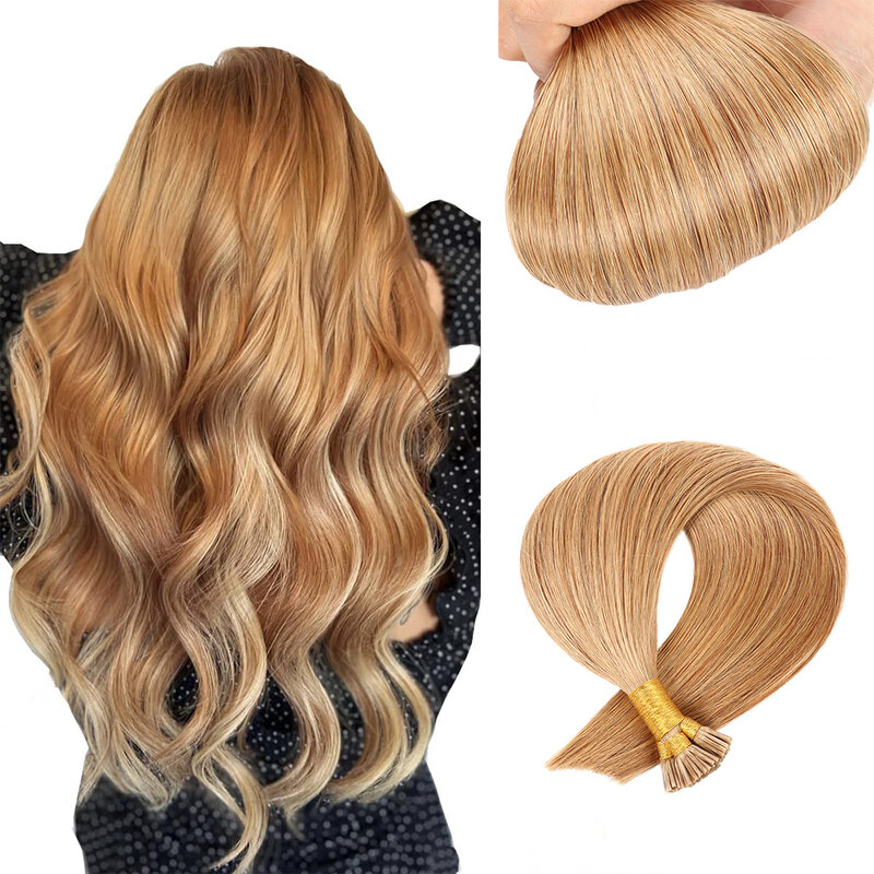 Straight Microlink I Tip Hair Extensions Remy Human Hair Extensions 100Strands/Pack Honey Blonde #27 Virgin Micro Loop Hair