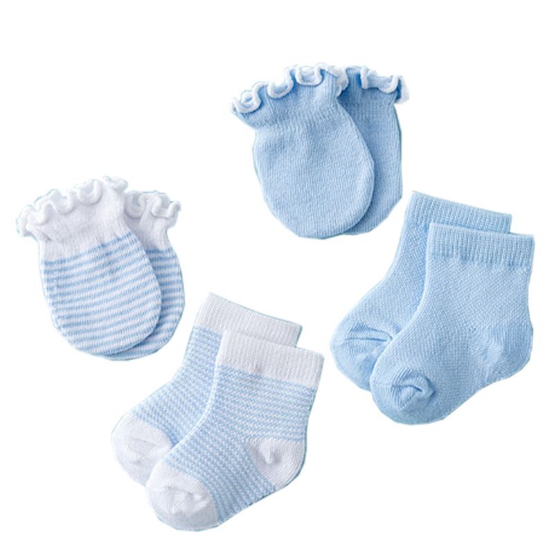 مجموعة جوارب قفاز حديثي الولادة من 4 أزواج (0-6 أشهر) أزرق فاتح  وردي فاتح للاختيار