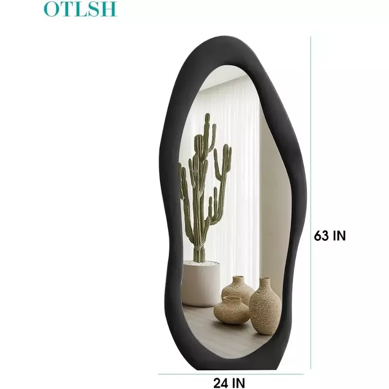Cermin panjang penuh, 63 "x 24", cermin lantai vertikal dengan bingkai flens, cermin dinding tidak teratur yang dapat digantung atau dimiringkan di dinding