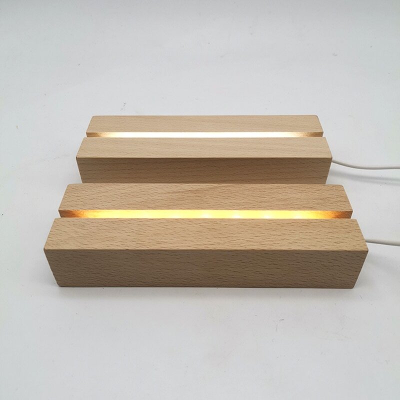 E0BF Solid Wood 3D Night Light Stand Base Crystal Ball LED Display Base Plate Art Ornament for Christmas Birthday Gifts