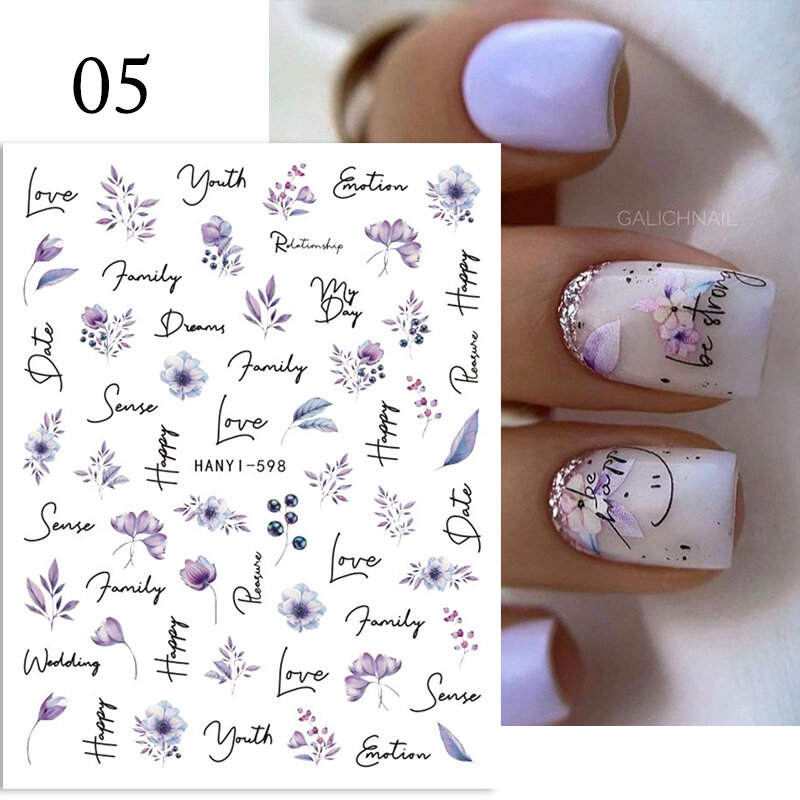 Adesivi per unghie 3D fiore viola foglia verde floreale ciliegia primavera Nail Art decalcomanie per acqua cursori Manicure farfalla punte per unghie Decor