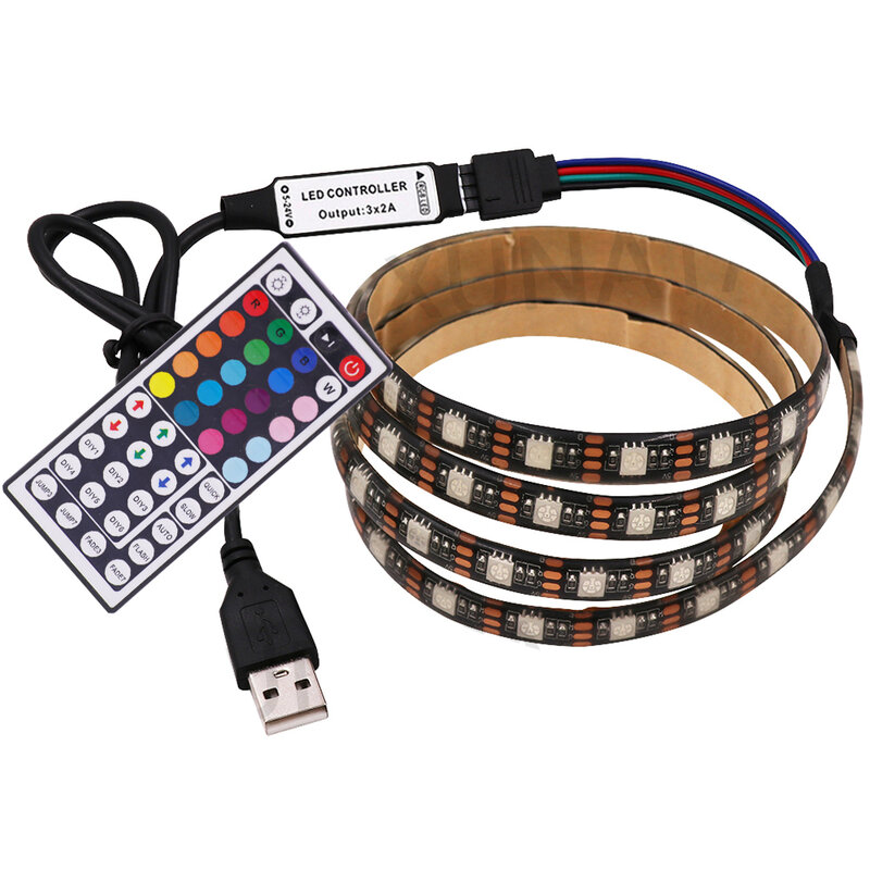 Tira de luces LED de 5V con USB, Kit de Control remoto de 24 o 44 teclas, cinta adhesiva Flexible impermeable para retroiluminación de TV, RGB 5050