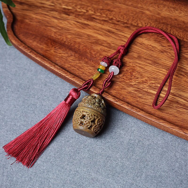 Original Natural Green Sandalwood Carved Pendant DIY Handheld Tassel Key Chain Car Pendant Wooden Cultural Artifact Hand Pieces