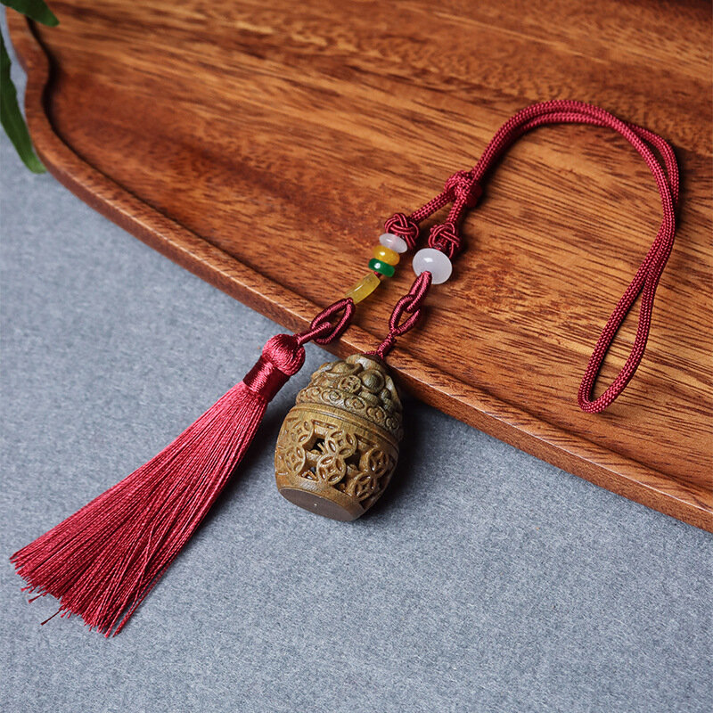 Original Natural Verde Sândalo Esculpido Pingente, DIY Handheld Tassel Chaveiro Carro Pingente, Peças De Mão De Artefato Cultural De Madeira