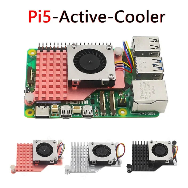 Raspberry Pi 5 Pi5  Active Cooler Fan Metal Radiator Heatsink Pure-Copper/Aluminum-Silver/Aluminum-Black