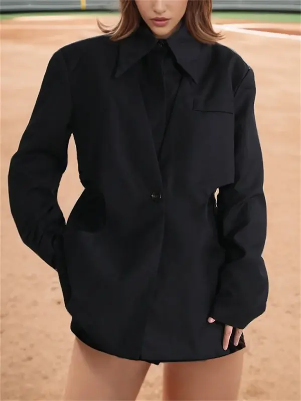 Abiti da donna neri giacca Blazer da 1 pezzo giacca da lavoro formale da donna da ufficio abbigliamento da lavoro da ragazza calda colletto della camicia cappotto autunnale