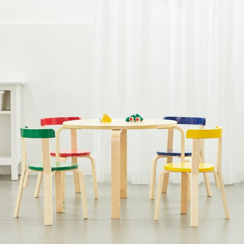 Ensemble de table ronde et chaise à dossier incurvé, meubles pour enfants assortis, ensemble de table et chaise, 5 pièces