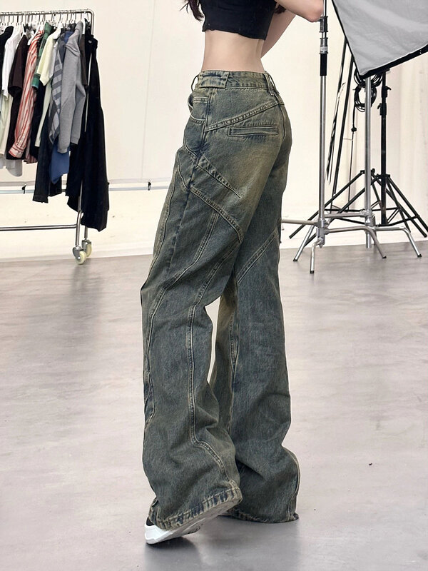 Джинсовые брюки с широкими штанинами, модные джинсы в полную длину с завышенной талией, тонкие классические штаны в корейском ретро стиле, уличная одежда