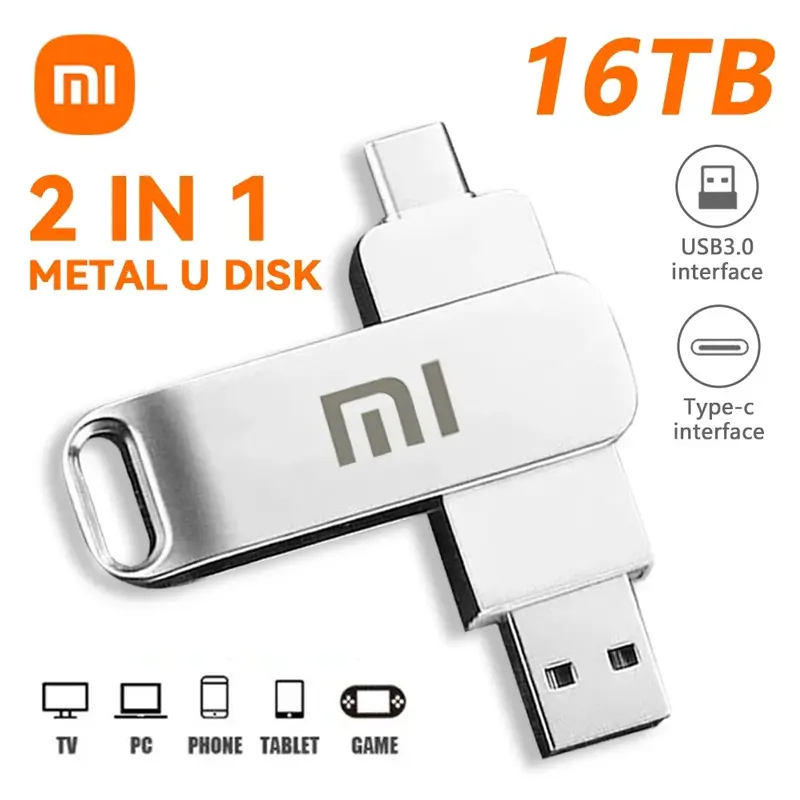 Xiaomi-High Speed Metal USB 3.0 Pen Drive, SSD Pendrive, U Disco, Unidade Flash, Cle, Transferência, Alta Velocidade, Memory Stick, 16TB, 8TB