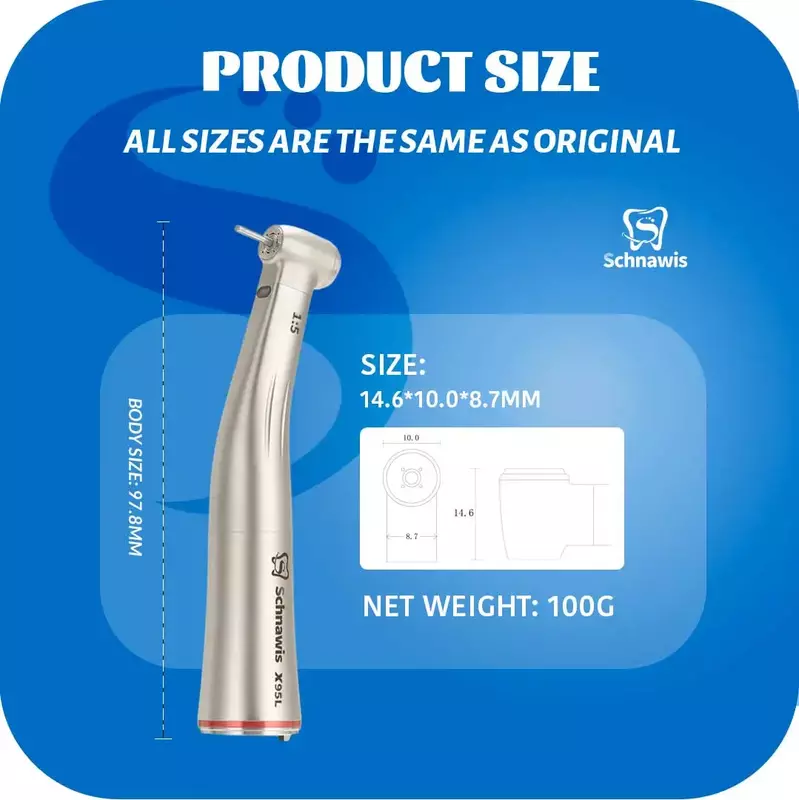 X95L Dental Against Contra Angle 1:5 Increasing Speed Handpiece LED Fiber Optic Handpiece Inner Water Red Ring contraangulo Tool