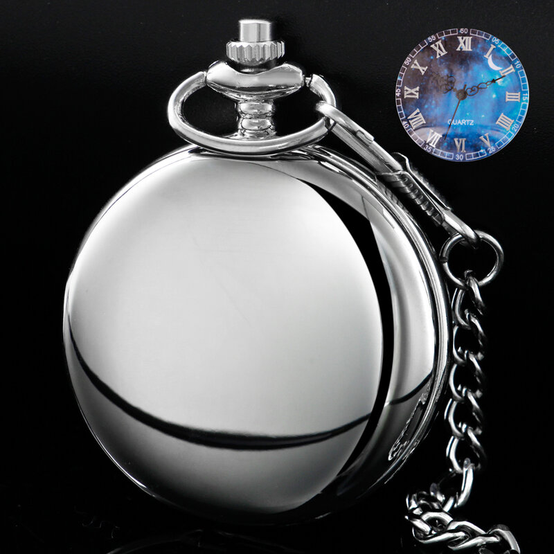 Reloj de bolsillo de cuarzo con Luna y cielo estrellado, accesorio romántico de color plateado, dorado, negro y marrón, con Collar Vintage liso