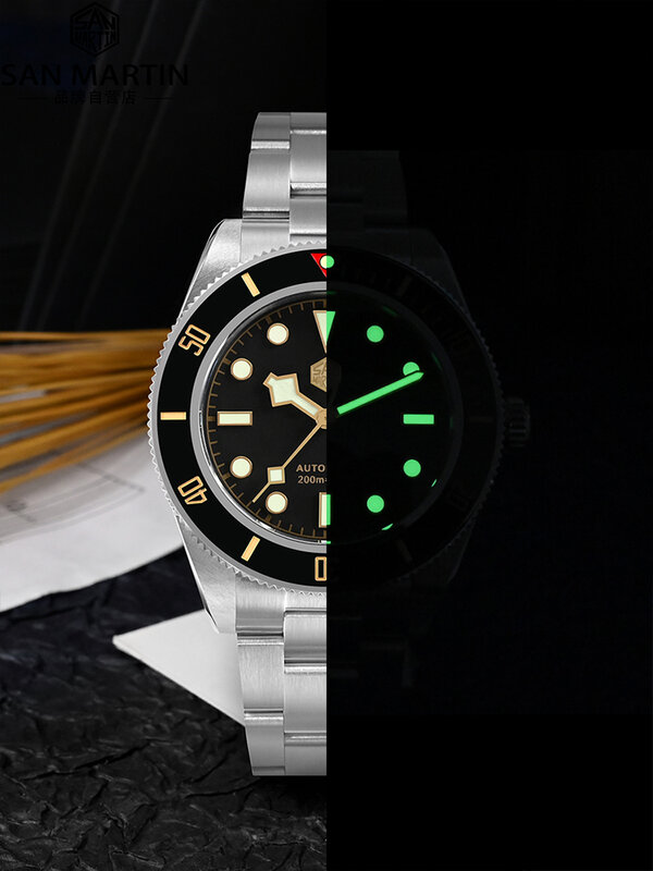 San Martin-Relógio de mergulho automático masculino, relógio luminoso, relógio de pulso Sapphire, BGW-X1, C3, NH35, 20ATM, 40mm, BB58, BGW-X1, SN0008C